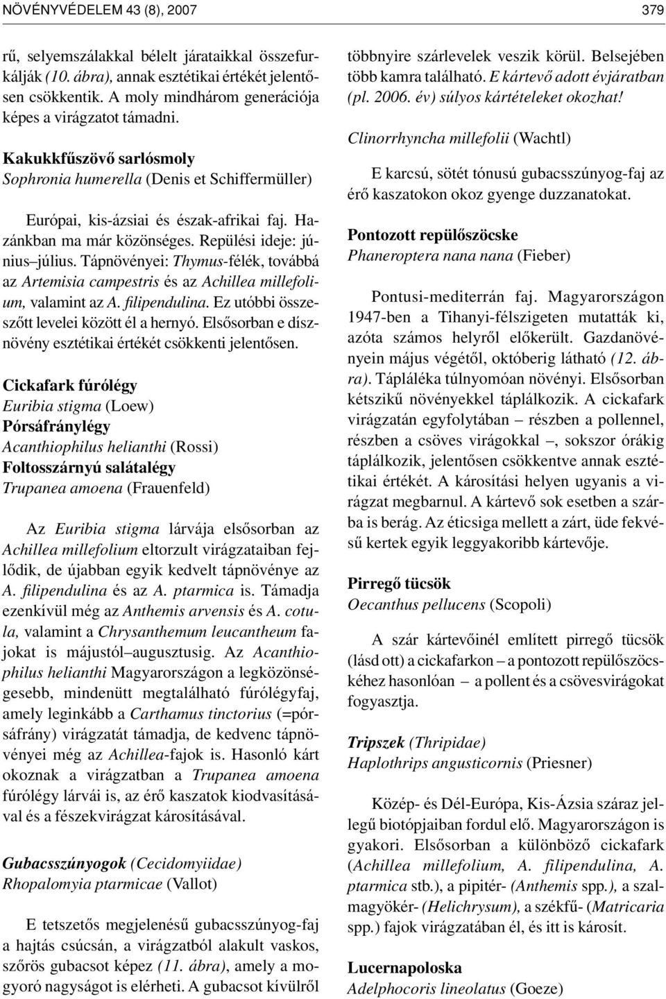 Repülési ideje: június július. Tápnövényei: Thymus-félék, továbbá az Artemisia campestris és az Achillea millefolium, valamint az A. filipendulina. Ez utóbbi összeszôtt levelei között él a hernyó.