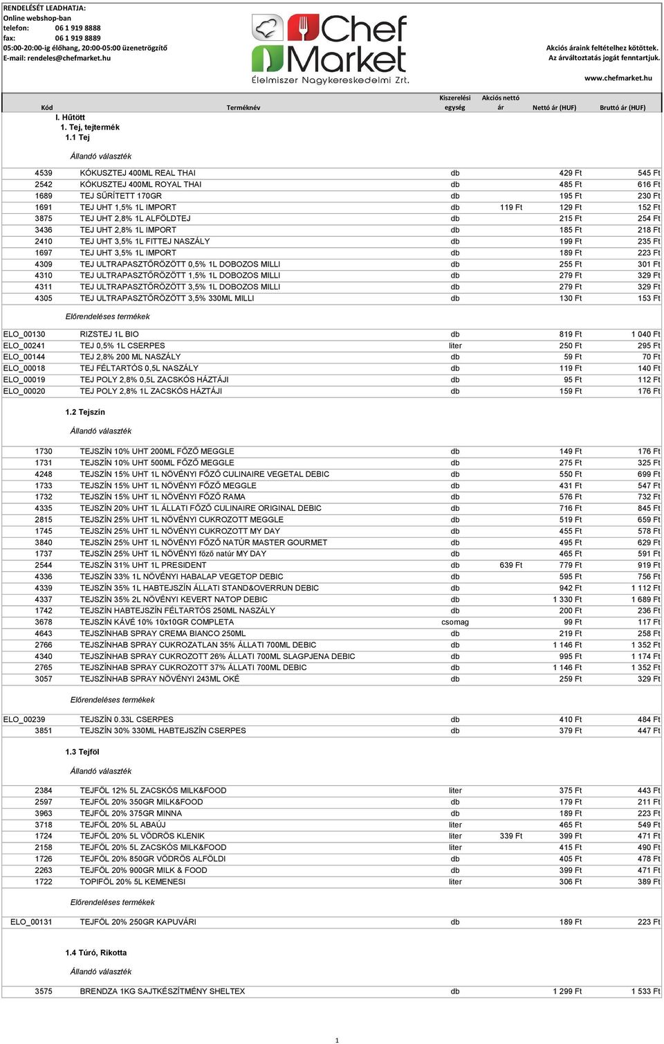 3875 TEJ UHT 2,8% 1L ALFÖLDTEJ db 215 Ft 254 Ft 3436 TEJ UHT 2,8% 1L IMPORT db 185 Ft 218 Ft 2410 TEJ UHT 3,5% 1L FITTEJ NASZÁLY db 199 Ft 235 Ft 1697 TEJ UHT 3,5% 1L IMPORT db 189 Ft 223 Ft 4309 TEJ