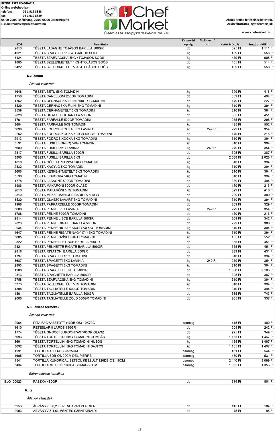 2 Durum 4648 TÉSZTA BETŰ 5KG TOMADINI kg 329 Ft 418 Ft 1750 TÉSZTA CANELLONI 250GR TOMADINI db 389 Ft 494 Ft 1762 TÉSZTA CÉRNÁCSKA FILINI 500GR TOMADINI db 179 Ft 227 Ft 3529 TÉSZTA CÉRNÁCSKA FILINI