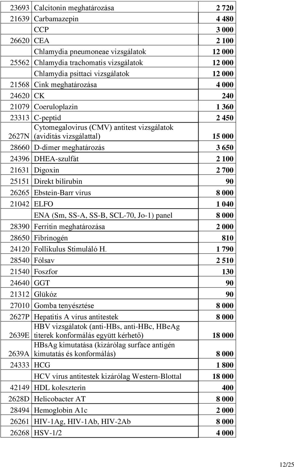 D-dimer meghatározás 3 650 24396 DHEA-szulfát 2 100 21631 Digoxin 2 700 25151 Direkt bilirubin 90 26265 Ebstein-Barr vírus 8 000 21042 ELFO 1 040 ENA (Sm, SS-A, SS-B, SCL-70, Jo-1) panel 8 000 28390