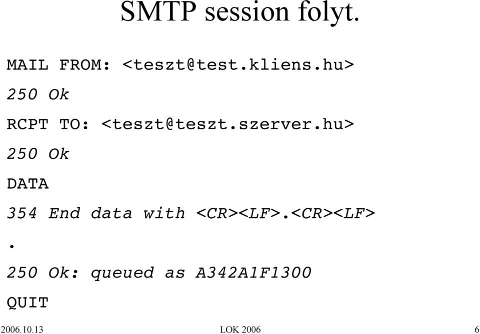 hu> 250 Ok DATA 354 End data with <CR><LF>.