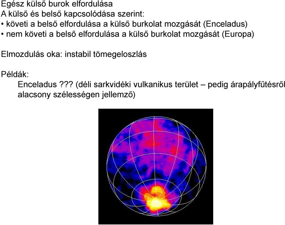 külső burkolat mozgását (Europa) Elmozdulás oka: instabil tömegeloszlás Példák: