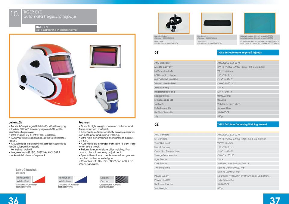 number: 8000TIGERCB TIGER EYE automata hegesztő fejpajzs ANSI szabvány ANSI/ISEA Z 87.