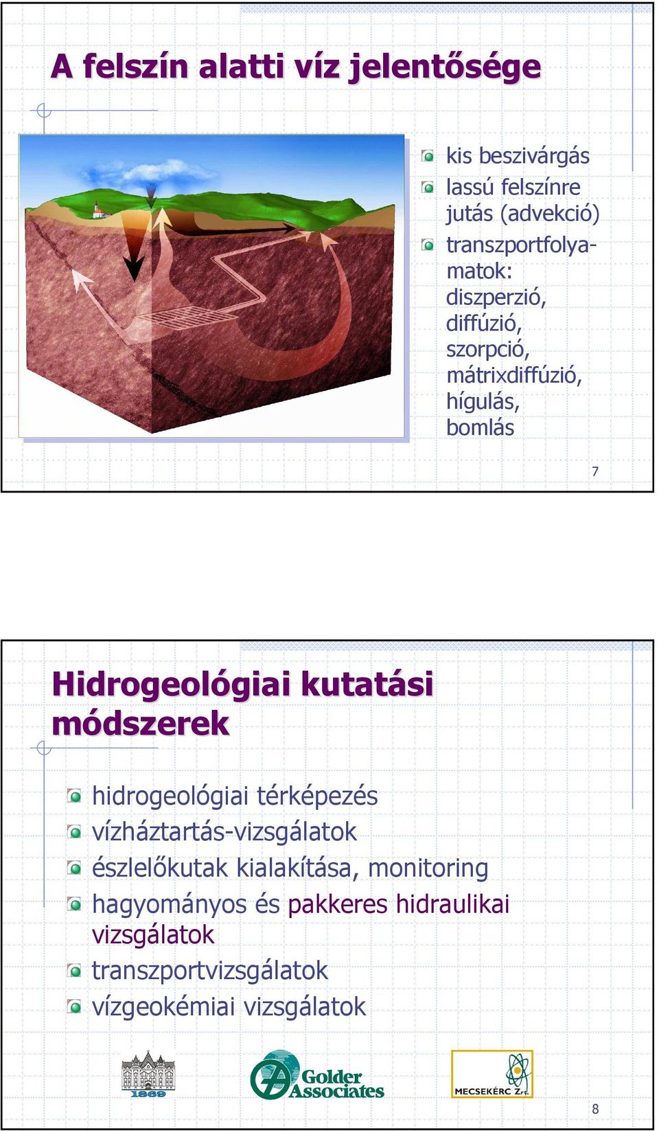 Hidrogeológiai giai kutatási módszerek hidrogeológiai térképezés vízháztartás-vizsgálatok