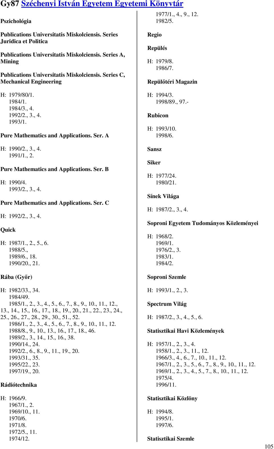 1992/2., 3., 4. 1993/1. Pure Mathematics and Applications. Ser. A H: 1990/2., 3., 4. 1991/1., 2. Pure Mathematics and Applications. Ser. B H: 1990/4. 1993/2., 3., 4. Pure Mathematics and Applications. Ser. C H: 1992/2.