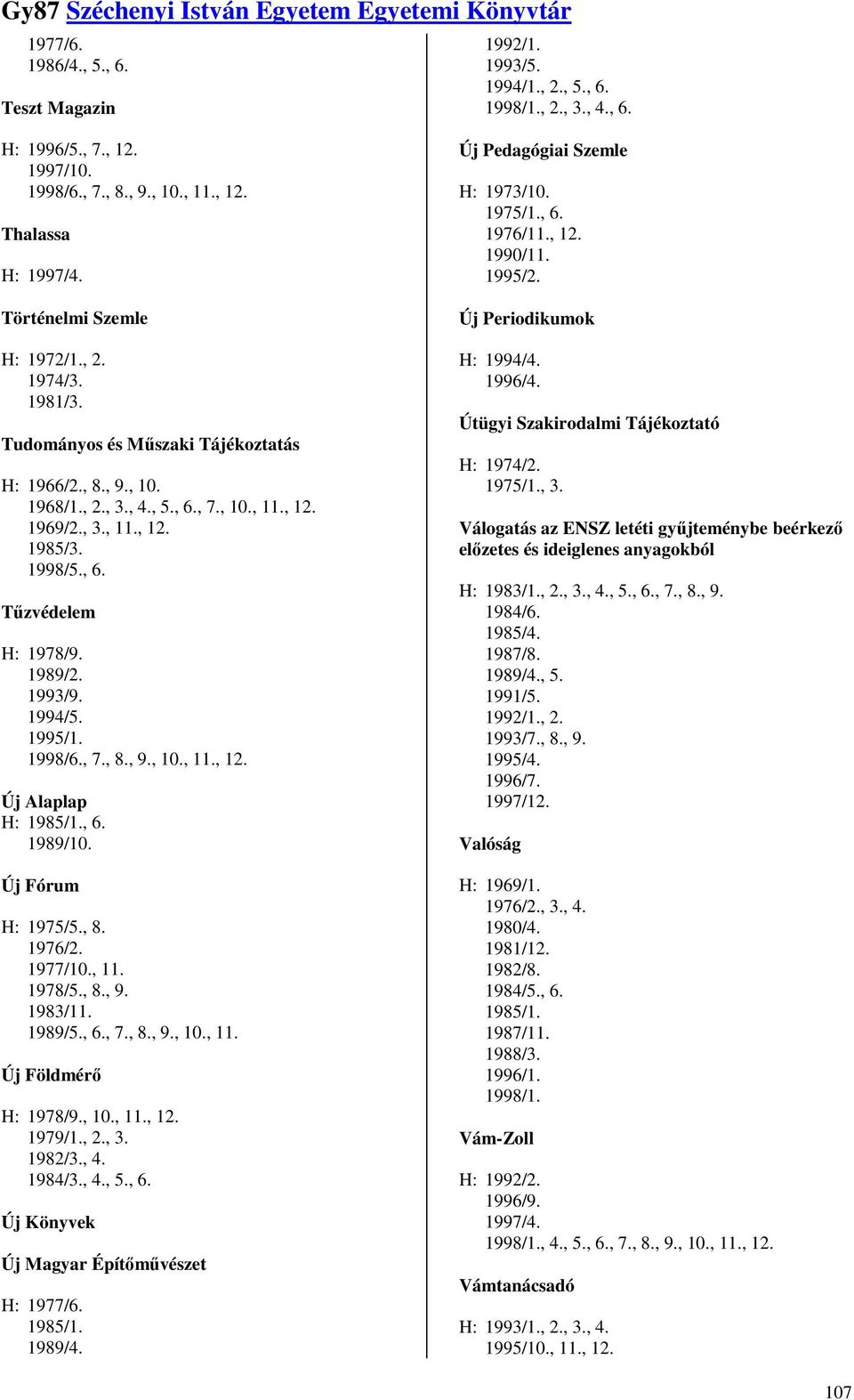 1998/5., 6. Tőzvédelem H: 1978/9. 1989/2. 1993/9. 1994/5. 1995/1. 1998/6., 7., 8., 9., 10., 11., 12. Új Alaplap H: 1985/1., 6. 1989/10. Új Fórum H: 1975/5., 8. 1976/2. 1977/10., 11. 1978/5., 8., 9. 1983/11.