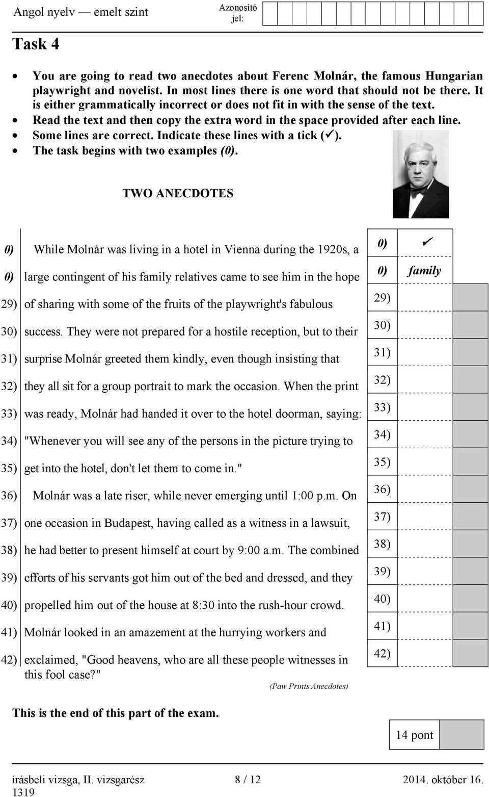 Indicate these lines with a tick ( ). The task begins with two examples (0).