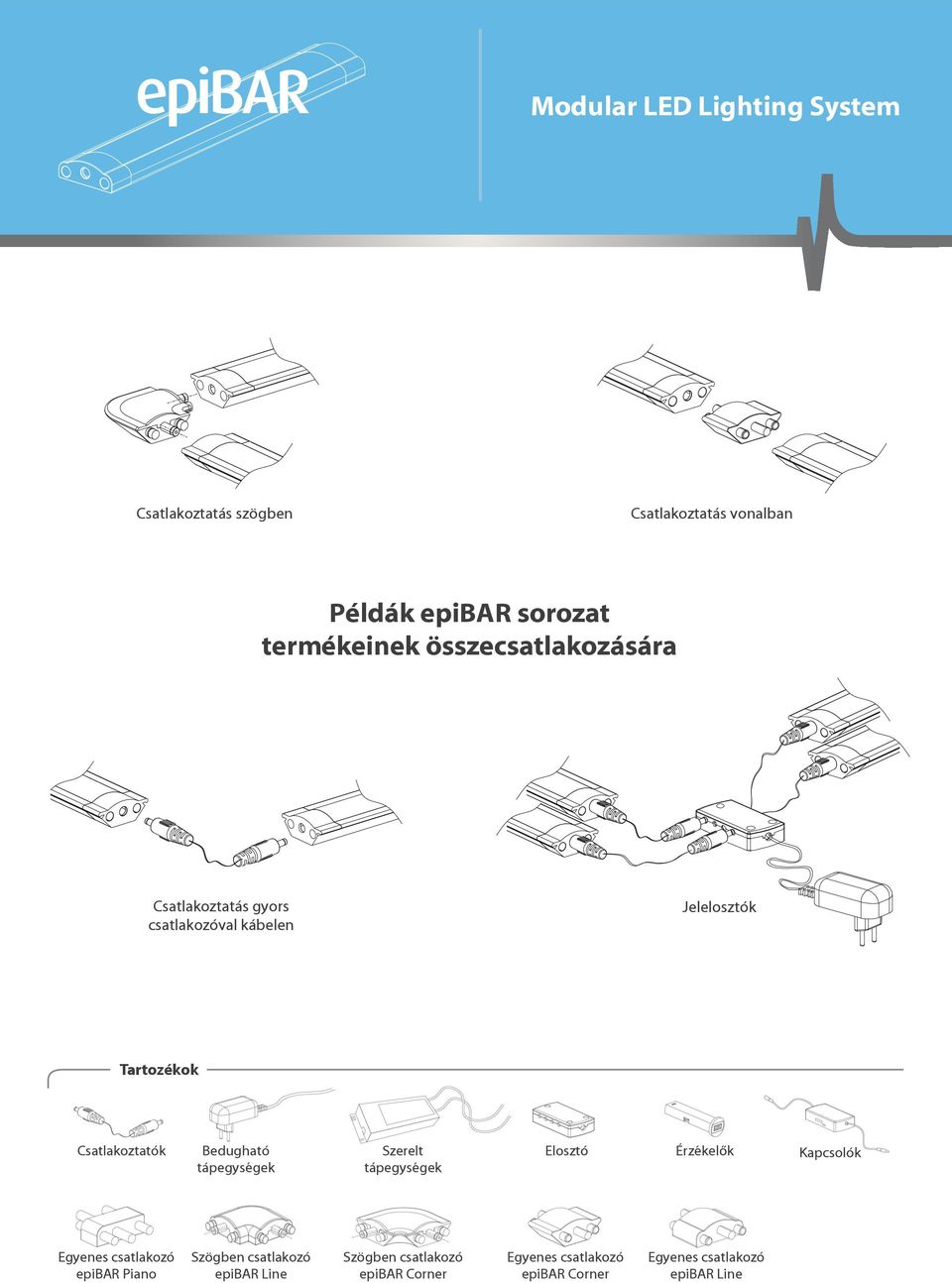Csatlakoztatók Bedugható tápegységek Szerelt tápegységek Elosztó Érzékelők Kapcsolók Egyenes csatlakozó epibar