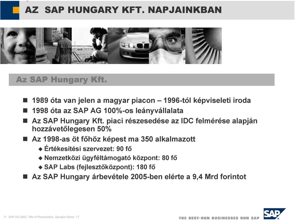 piaci részesedése az IDC felmérése alapján hozzávetőlegesen 50% Az 1998-as öt főhöz képest ma 350 alkalmazott Értékesítési