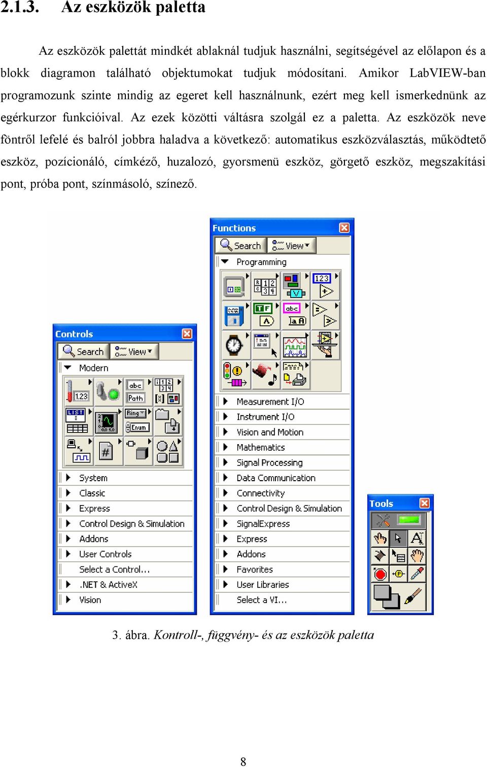 módosítani. Amikor LabVIEW-ban programozunk szinte mindig az egeret kell használnunk, ezért meg kell ismerkednünk az egérkurzor funkcióival.