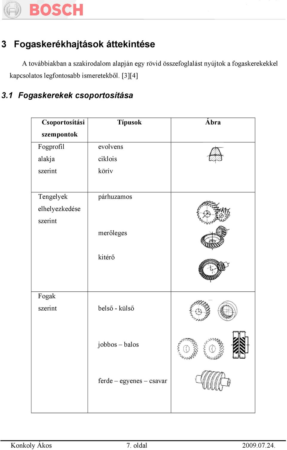 1 Fogaskerekek csoportosítása Csoportosítási szempontok Fogprofil alakja szerint Típusok evolvens ciklois