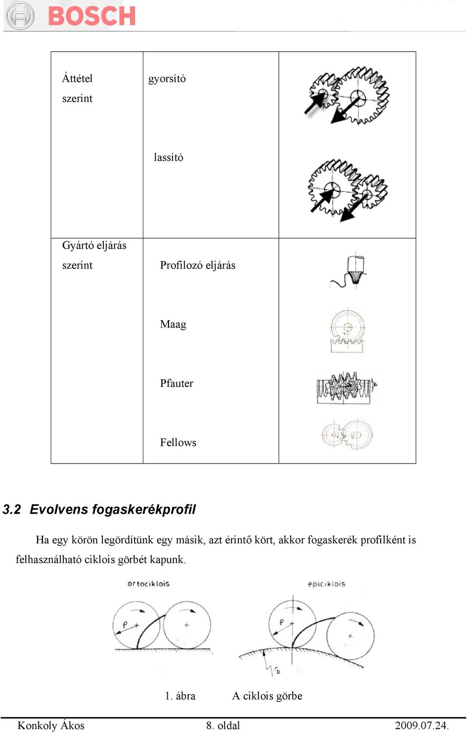 2 Evolvens fogaskerékprofil Ha egy körön legördítünk egy másik, azt érintő