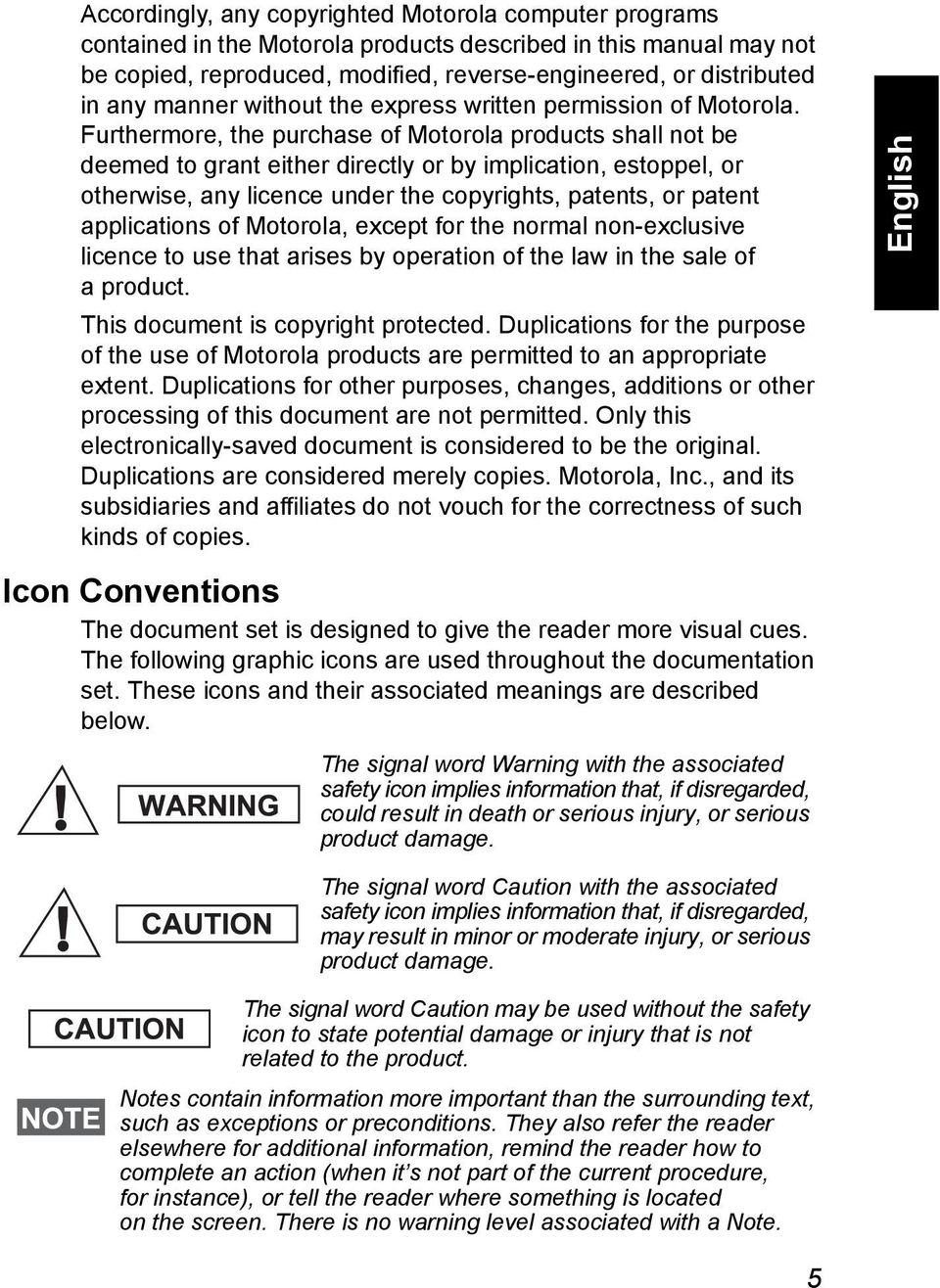 Furthermore, the purchase of Motorola products shall not be deemed to grant either directly or by implication, estoppel, or otherwise, any licence under the copyrights, patents, or patent