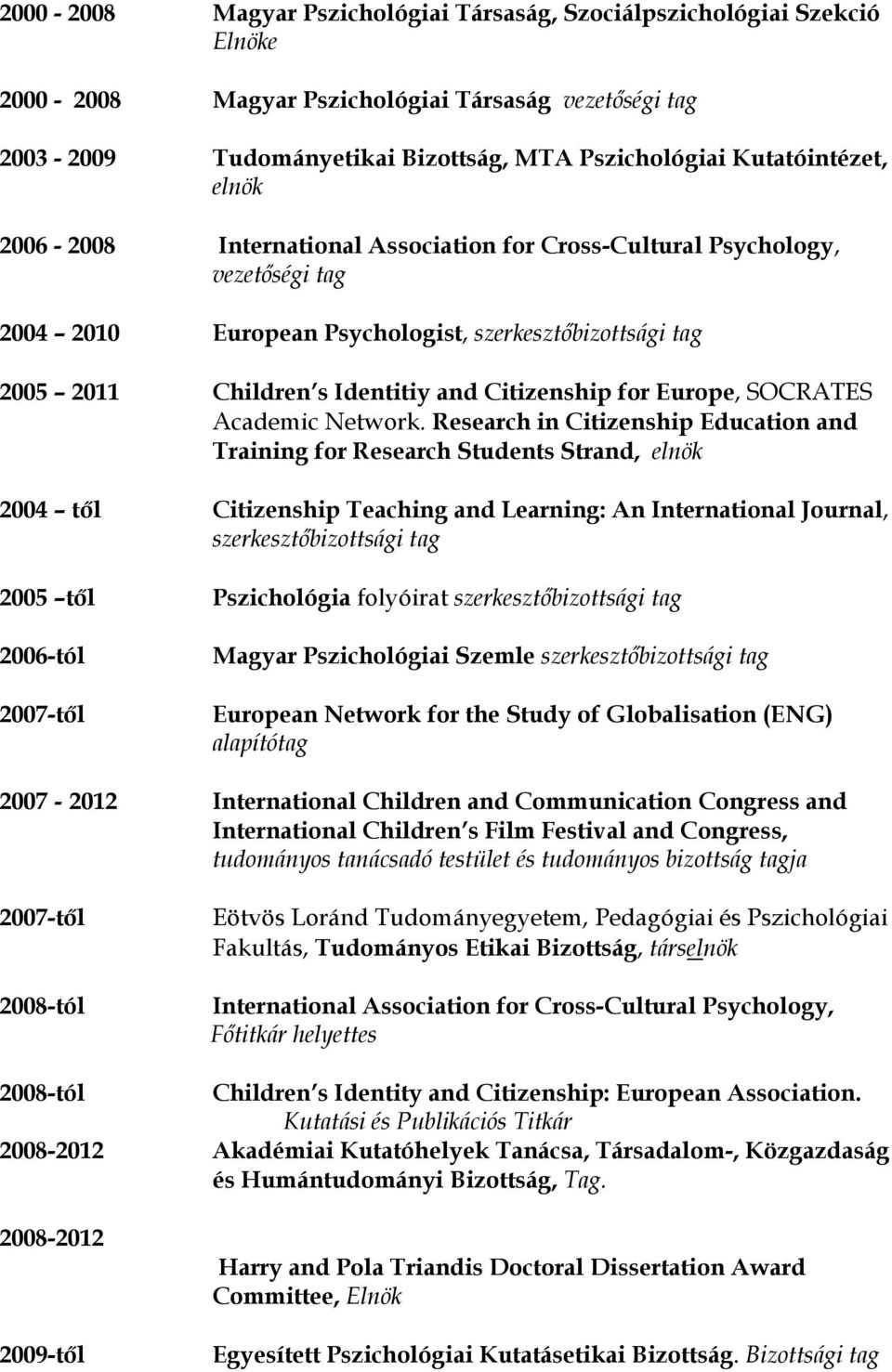 Citizenship for Europe, SOCRATES Academic Network.