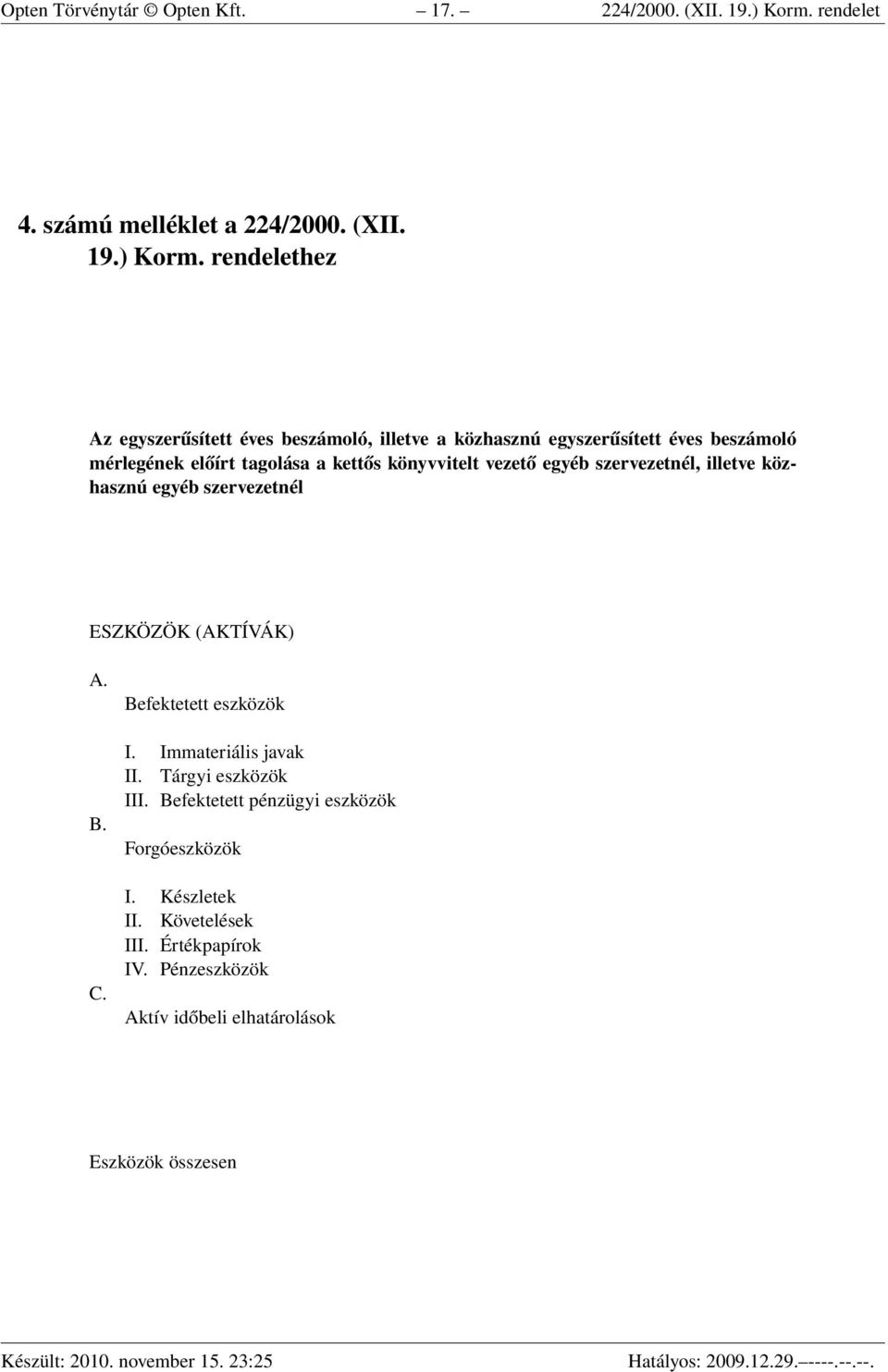 rendelethez Az egyszerűsített éves beszámoló, illetve a közhasznú egyszerűsített éves beszámoló mérlegének előírt tagolása a kettős könyvvitelt