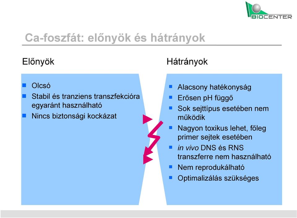 Erősen ph függő Sok sejttípus esetében nem működik Nagyon toxikus lehet, főleg primer