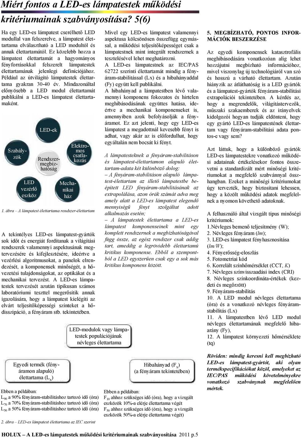 Mindazonáltal előnyösebb a LED modul élettartamát publikálni a LED-es lámpatest élettartamaként. LED vezérlő eszköz LED-ek Elektromos csatlakozás Mechanikai ház Szabályzók Rendszermegbízhatóság 1.