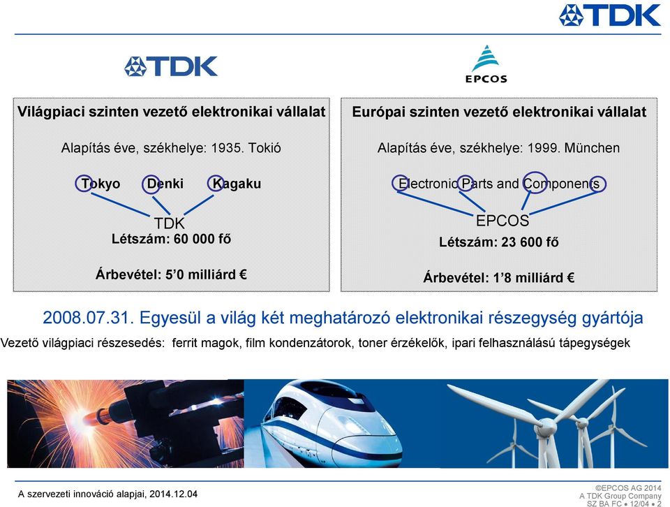 székhelye: 1999. München Electronic Parts and Components EPCOS Létszám: 23 600 fő Árbevétel: 1 8 milliárd 2008.07.31.