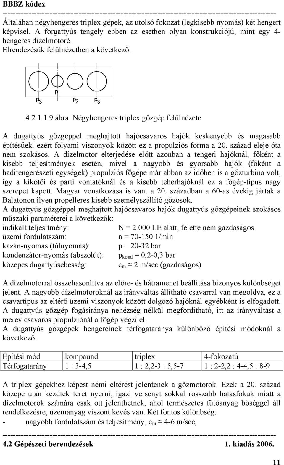 1.9 ábra Négyhengeres triplex gőzgép felülnézete A dugattyús gőzgéppel meghajtott hajócsavaros hajók keskenyebb és magasabb építésűek, ezért folyami viszonyok között ez a propulziós forma a 20.