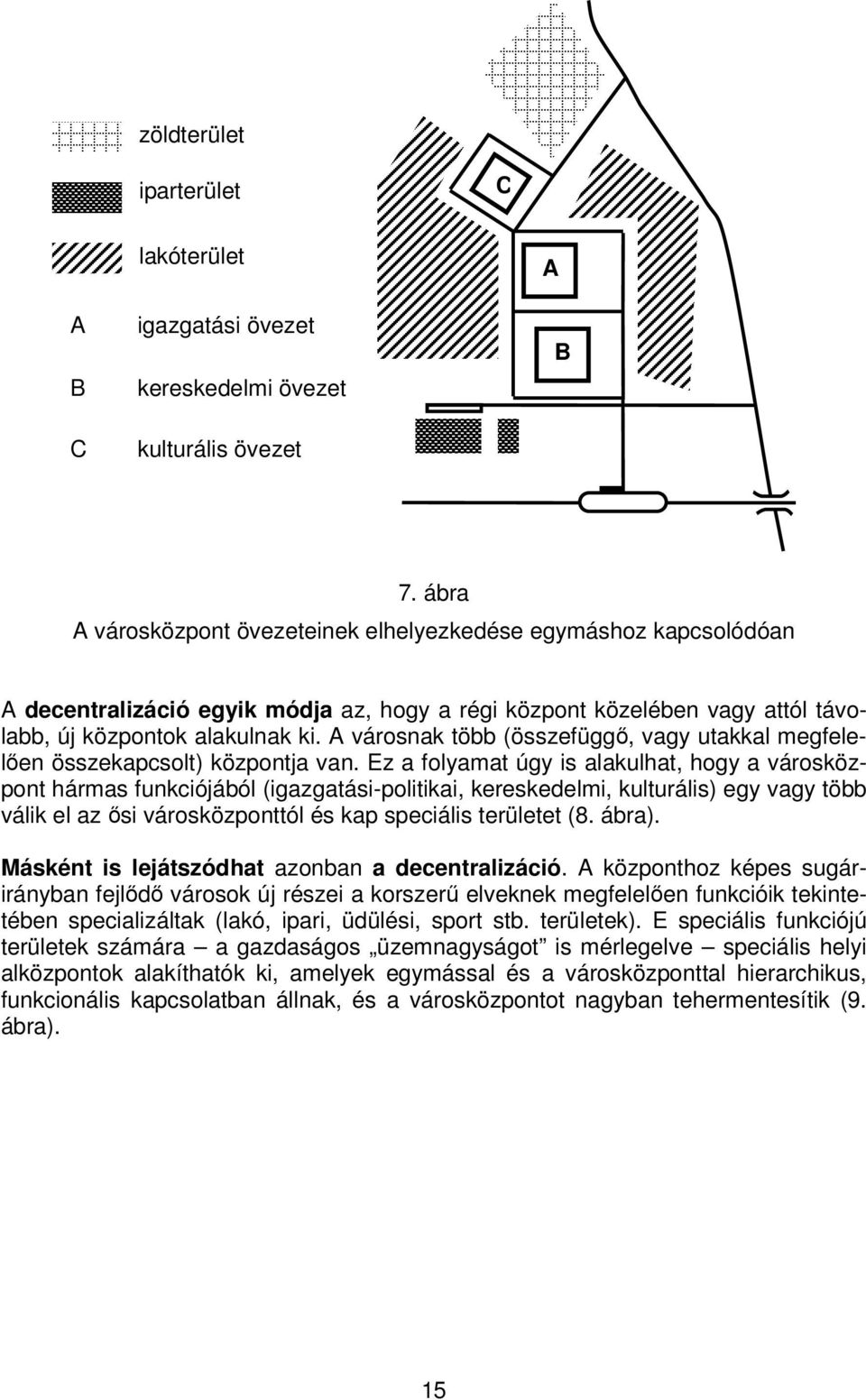 A városnak több (összefüggő, vagy utakkal megfelelően összekapcsolt) központja van.