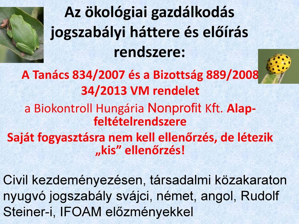 Alapfeltételrendszere Saját fogyasztásra nem kell ellenőrzés, de létezik kis ellenőrzés!