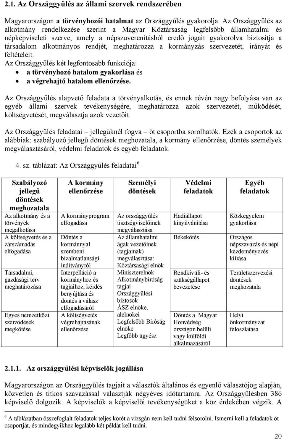 alkotmányos rendjét, meghatározza a kormányzás szervezetét, irányát és feltételeit. Az Országgyűlés két legfontosabb funkciója: a törvényhozó hatalom gyakorlása és a végrehajtó hatalom ellenőrzése.