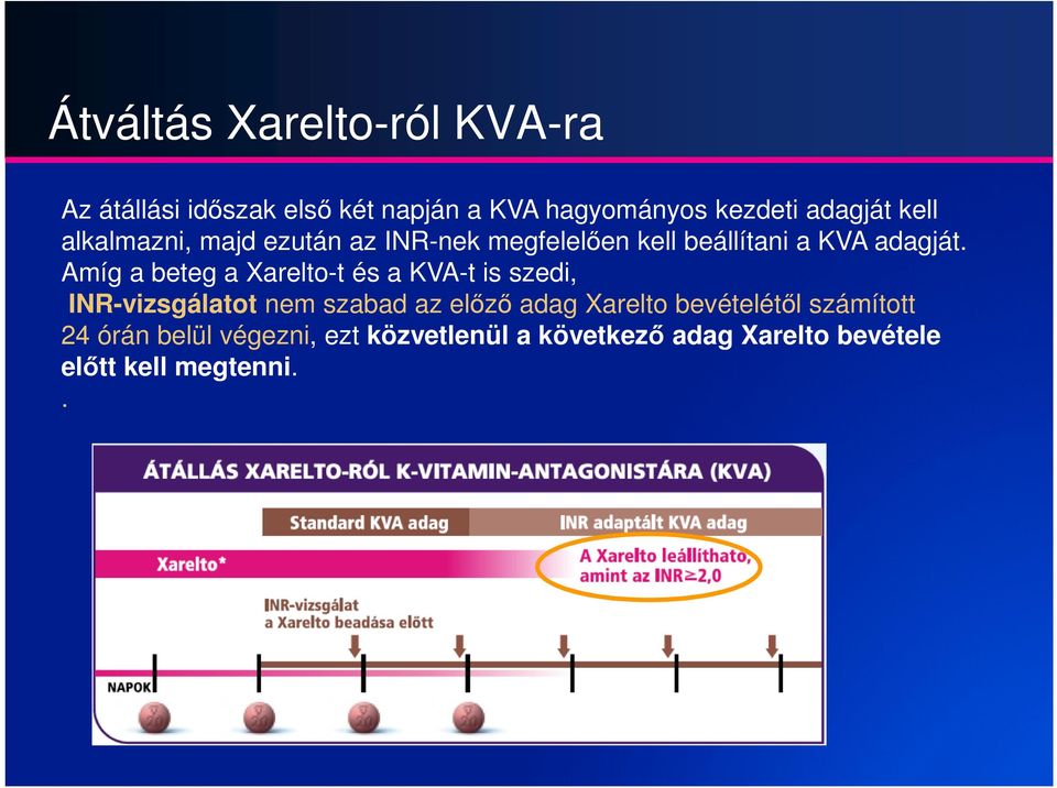 Amíg a beteg a Xarelto-t és a KVA-t is szedi, INR-vizsgálatot nem szabad az előző adag Xarelto