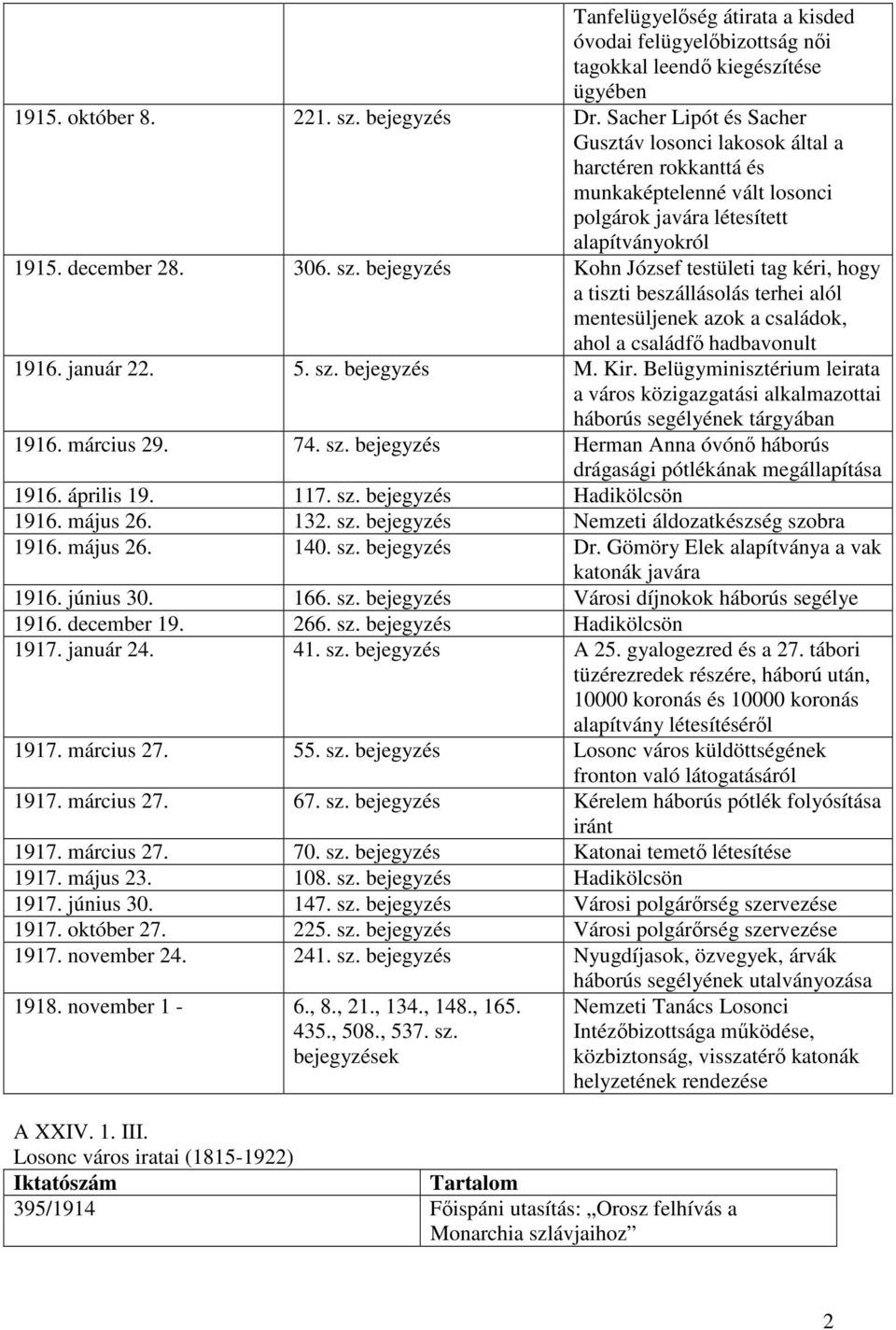 bejegyzés Kohn József testületi tag kéri, hogy a tiszti beszállásolás terhei alól mentesüljenek azok a családok, ahol a családfő hadbavonult 1916. január 22. 5. sz. bejegyzés M. Kir.