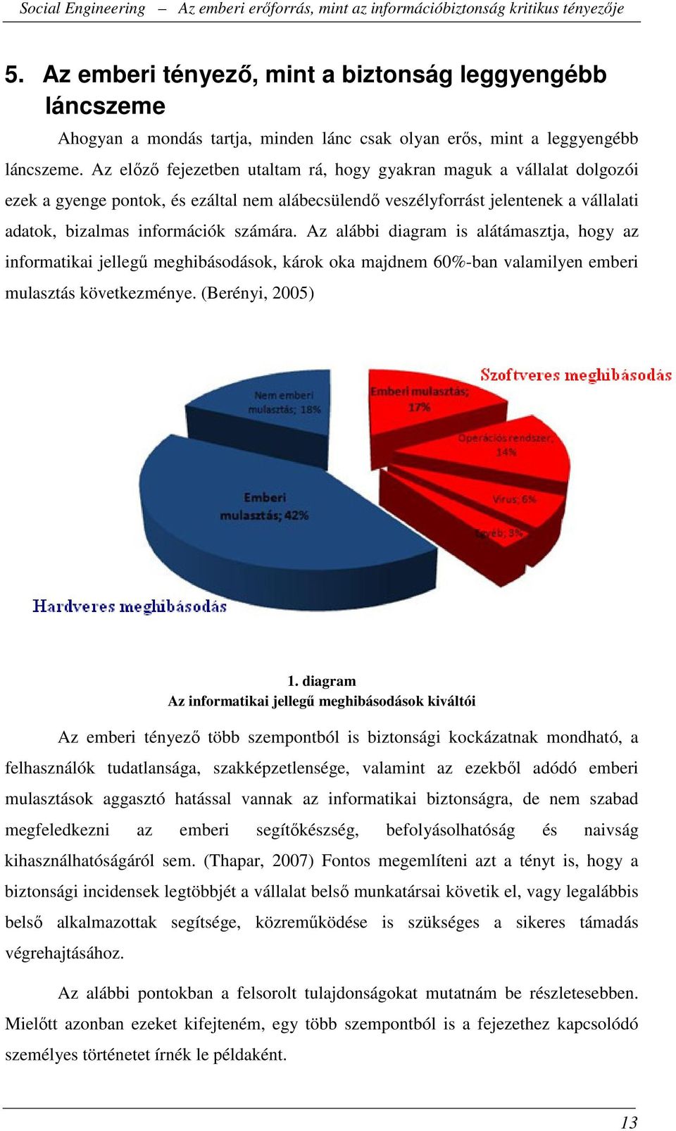 Az alábbi diagram is alátámasztja, hogy az informatikai jellegű meghibásodások, károk oka majdnem 60%-ban valamilyen emberi mulasztás következménye. (Berényi, 2005) 1.