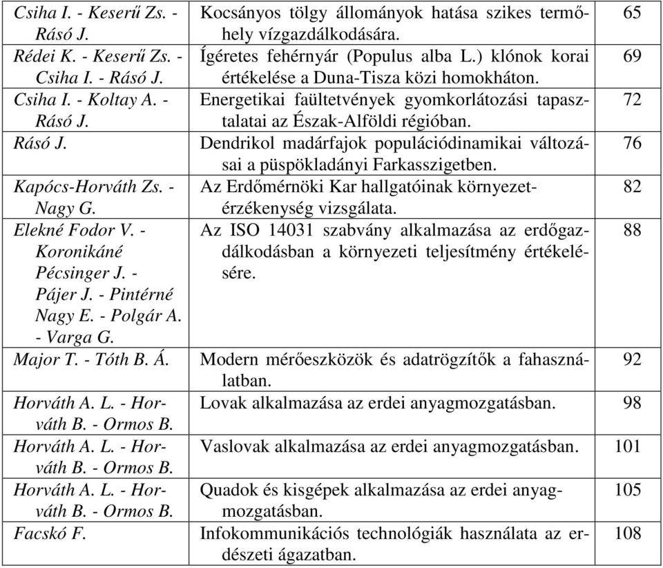 Kocsányos tölgy állományok hatása szikes termőhely vízgazdálkodására. Ígéretes fehérnyár (Populus alba L.) klónok korai értékelése a Duna-Tisza közi homokháton.