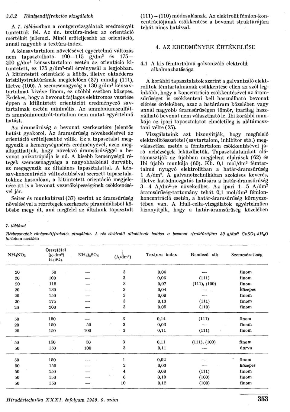 100 115 g/dm és 175 0 g/dm kénsavtartalom esetén az orientáció kitüntetett, ez 175 g/dm -nél érvényesül a legjobban.