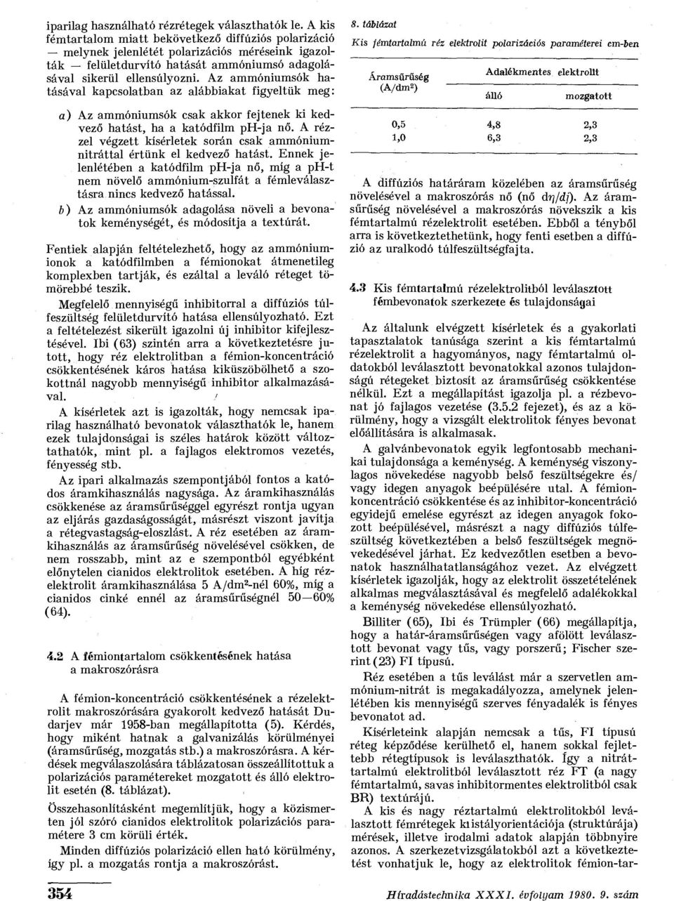 Az ammóniumsók hatásával kapcsolatban az alábbiakat figyeltük meg: a) Az ammóniumsók csak akkor fejtenek ki kedvező hatást, ha a katódfilm ph-ja nő.