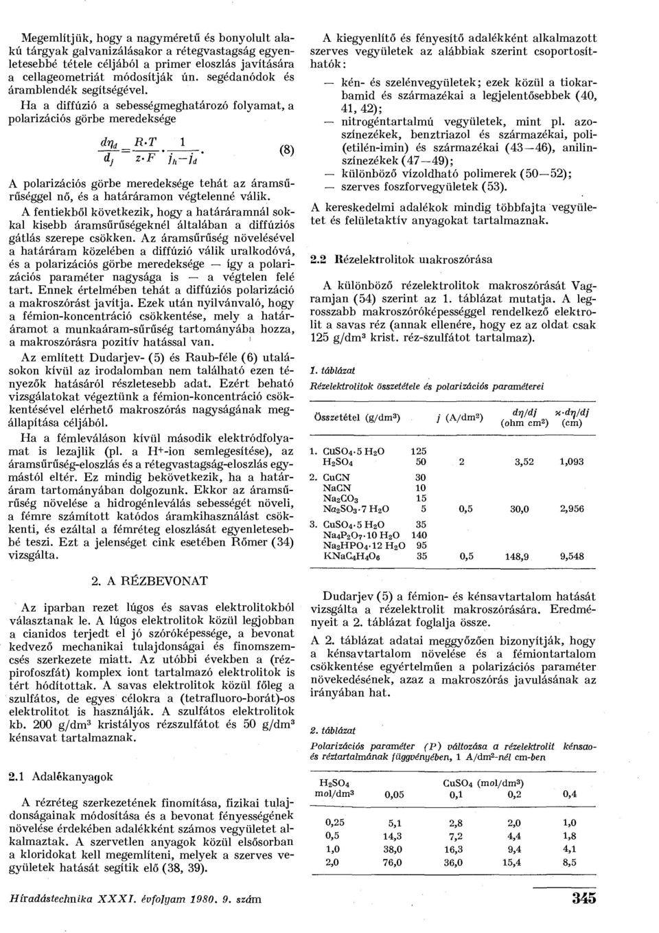 Ha a diffúzió a sebességmeghatározó folyamat, a polarizációs görbe meredeksége drj d R-T 1 z-f h-ld A polarizációs görbe meredeksége tehát az áramsűrűséggel nő, és a határáramon végtelenné válik.