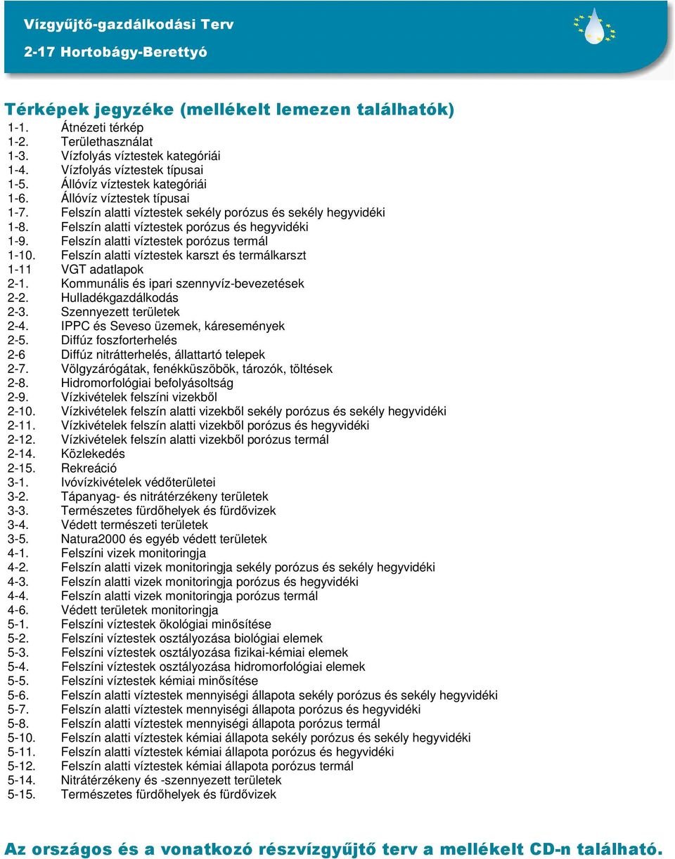 Felszín alatti víztestek karszt és termálkarszt 1-11 VGT adatlapok 2-1. Kommunális és ipari szennyvíz-bevezetések 2-2. Hulladékgazdálkodás 2-3. Szennyezett területek 2-4.