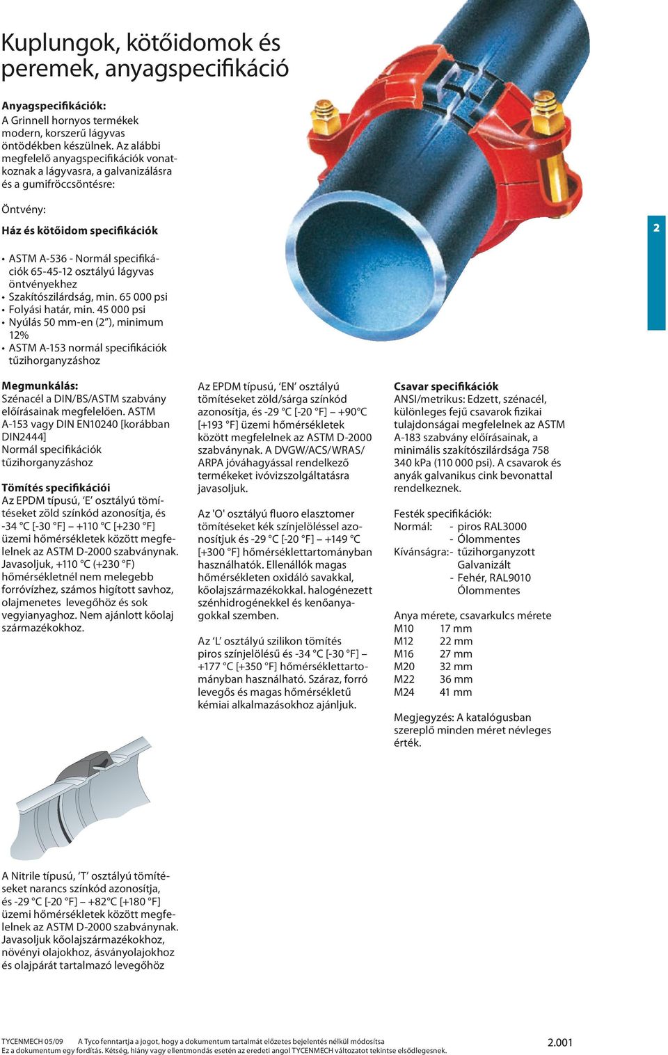 lágyvas öntvényekhez Szakítószilárdság, min. 65 000 psi Folyási határ, min.