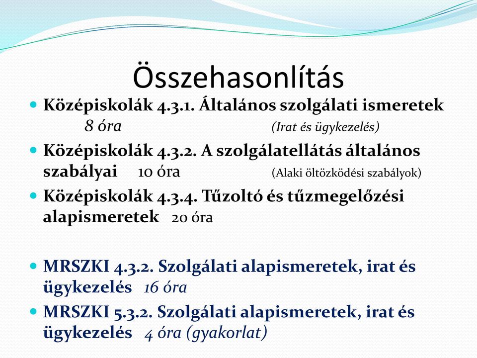 A szolgálatellátás általános szabályai 10 óra (Alaki öltözködési szabályok) Középiskolák 4.