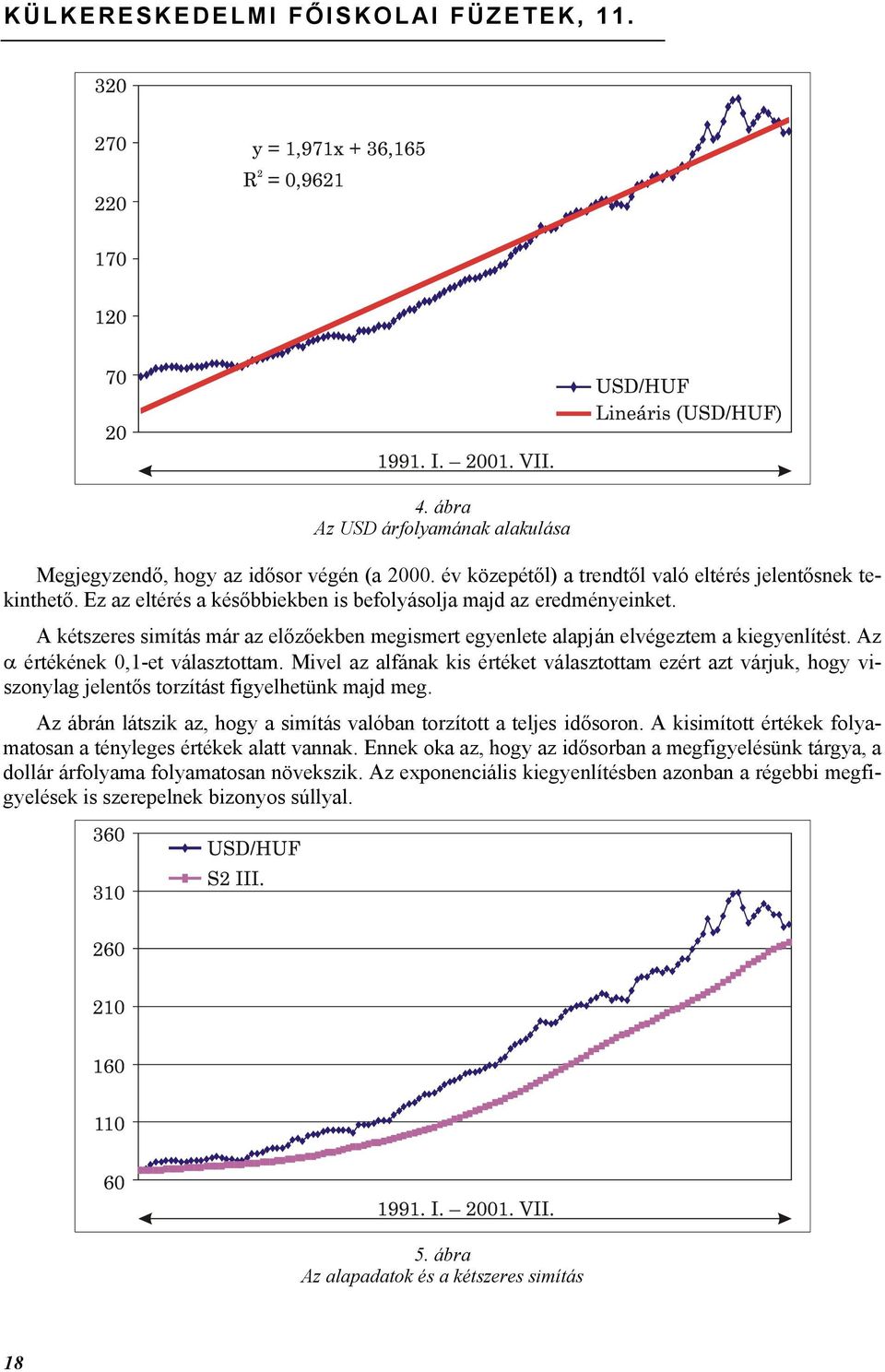 Mivel az alfának kis értéket választottam ezért azt várjuk, hogy viszonylag jelentős torzítást figyelhetünk majd meg. Az ábrán látszik az, hogy a simítás valóban torzított a teljes idősoron.