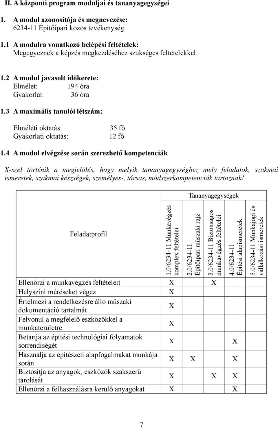 3 A maximális tanulói létszám: Elméleti oktatás: Gyakorlati oktatás: 35 fő 12 fő 1.