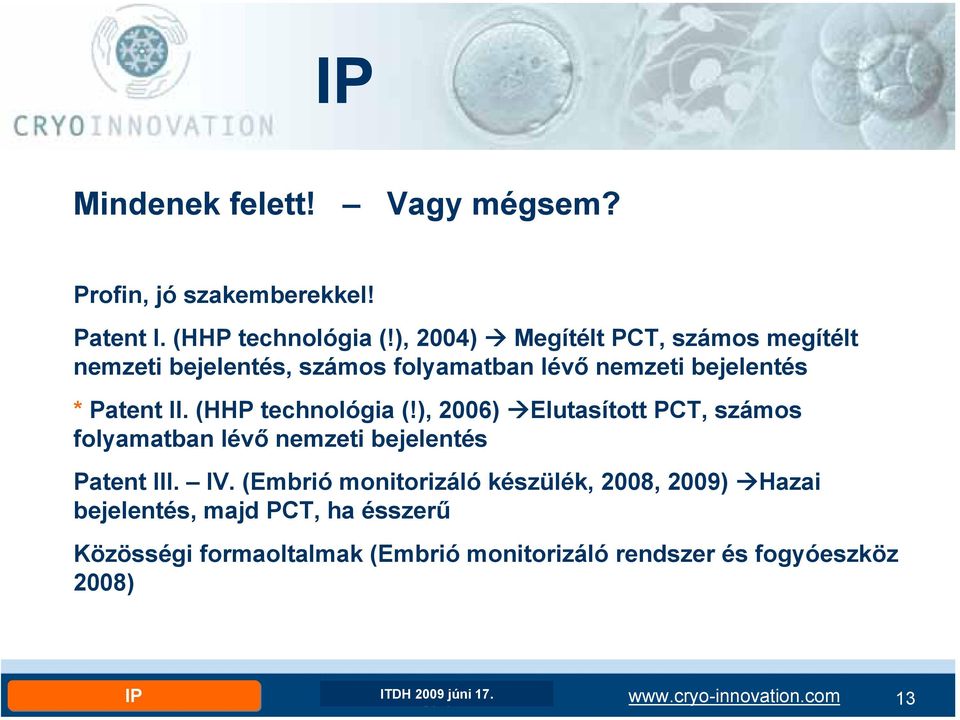 ), 2006) Elutasított PCT, számos folyamatban lévő nemzeti bejelentés Patent III. IV.