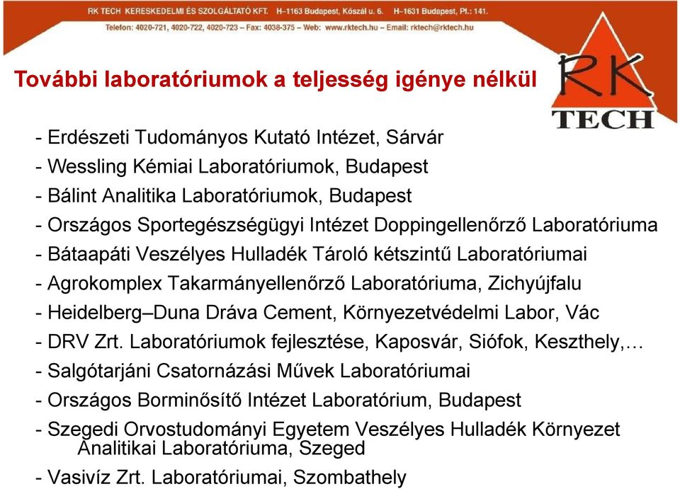 Zichyújfalu -Heidelberg Duna Dráva Cement, Környezetvédelmi Labor, Vác -DRV Zrt.