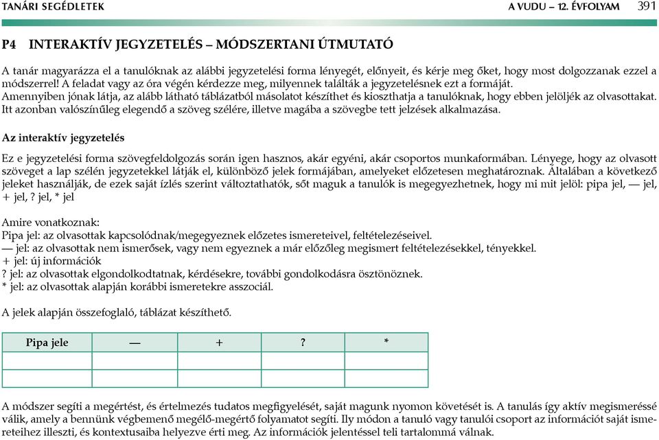módszerrel! A feladat vagy az óra végén kérdezze meg, milyennek találták a jegyzetelésnek ezt a formáját.