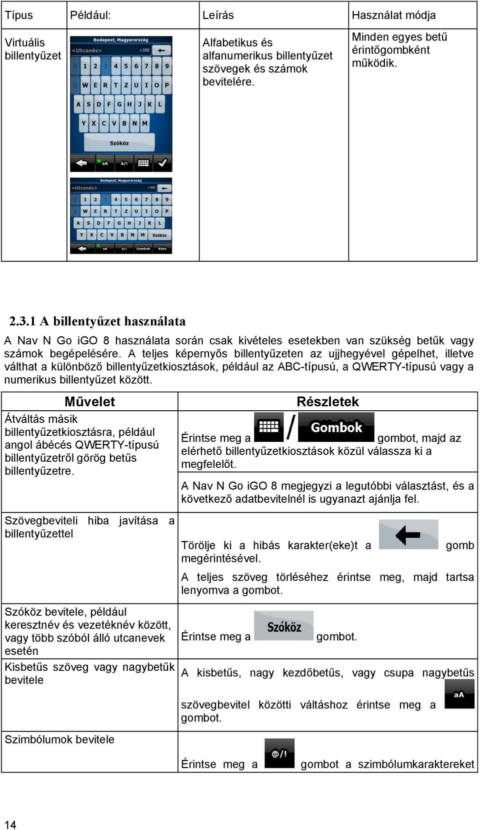 A teljes képernyős billentyűzeten az ujjhegyével gépelhet, illetve válthat a különböző billentyűzetkiosztások, például az ABC-típusú, a QWERTY-típusú vagy a numerikus billentyűzet között.