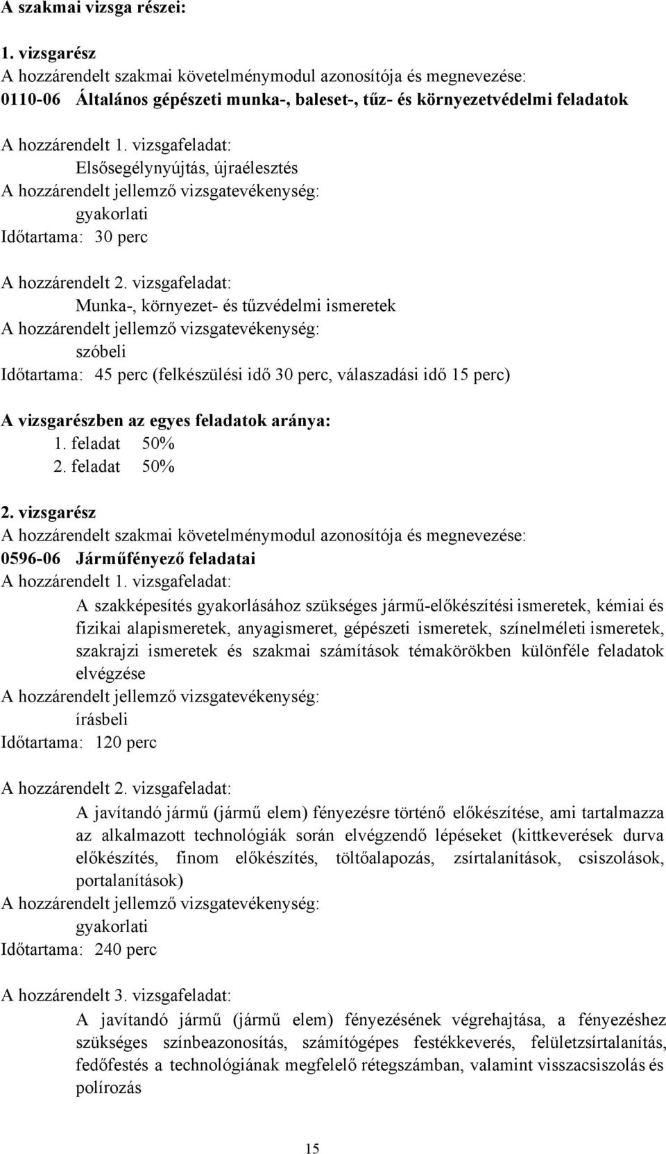 vizsgafeladat: Elsősegélynyújtás, újraélesztés A hozzárendelt jellemző vizsgatevékenység: gyakorlati Időtartama: 30 perc A hozzárendelt 2.