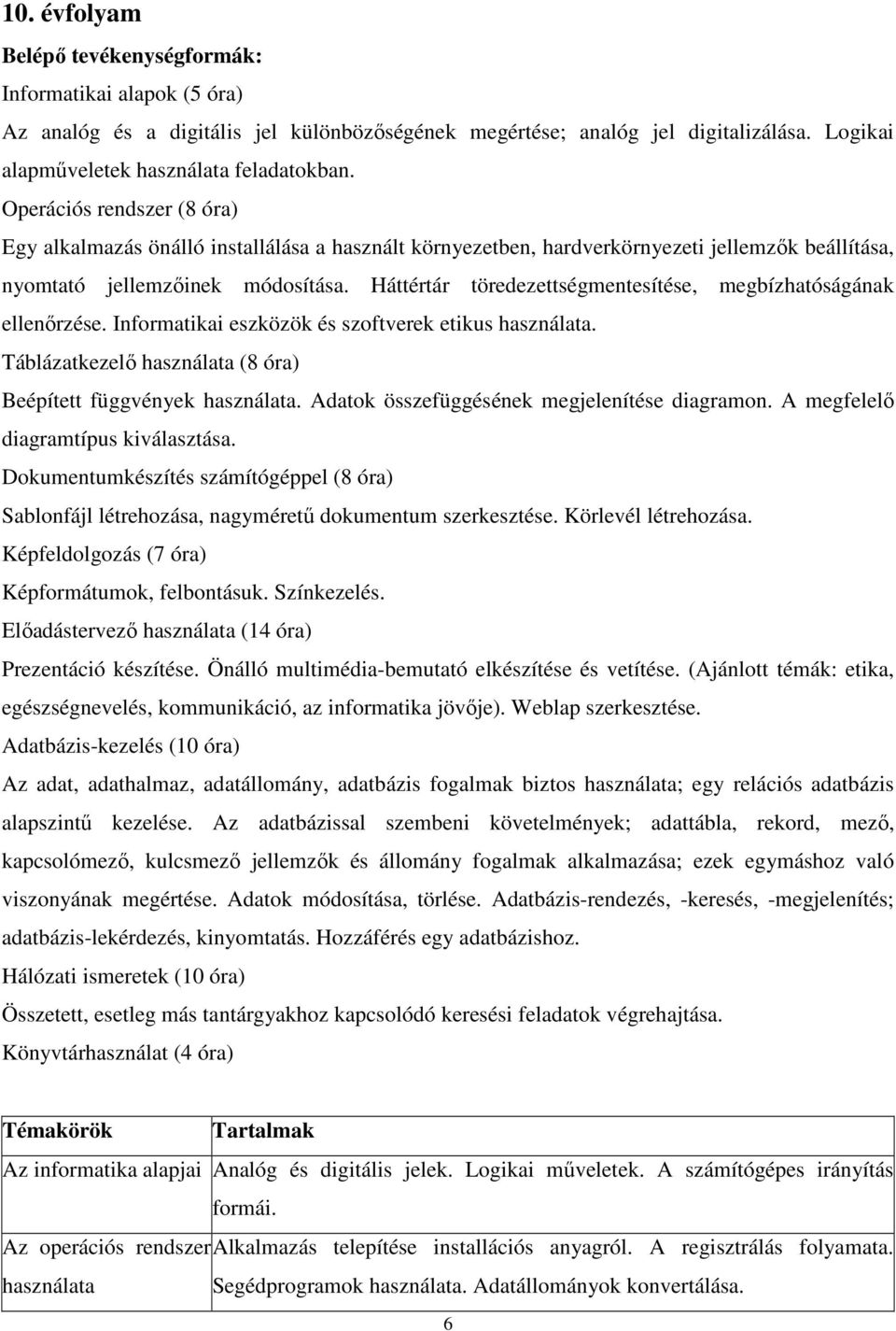 Háttértár töredezettségmentesítése, megbízhatóságának ellenırzése. Informatikai eszközök és szoftverek etikus használata. Táblázatkezelı használata (8 óra) Beépített függvények használata.