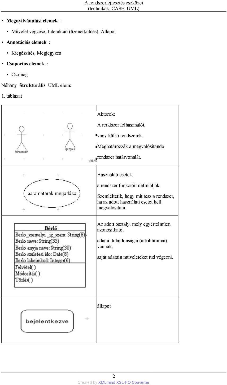 Meghatározzák a megvalósítandó rendszer határvonalát. Használati esetek: a rendszer funkcióit definiálják.