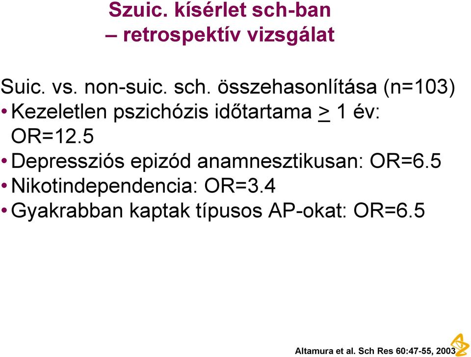 összehasonlítása (n=103) Kezeletlen pszichózis időtartama > 1 év: OR=12.