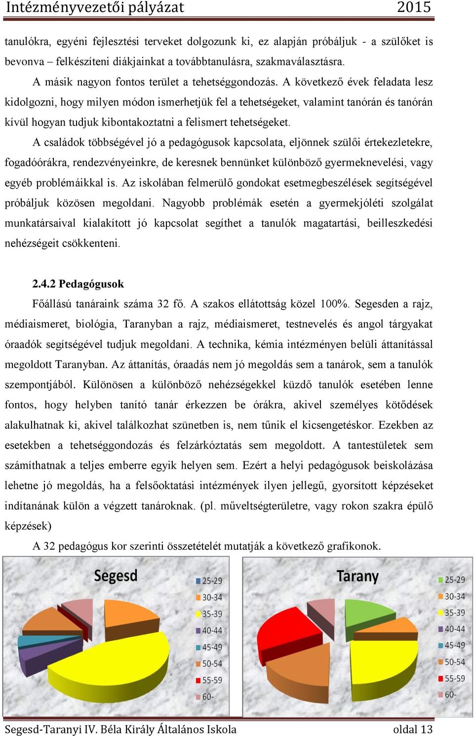 A következő évek feladata lesz kidolgozni, hogy milyen módon ismerhetjük fel a tehetségeket, valamint tanórán és tanórán kívül hogyan tudjuk kibontakoztatni a felismert tehetségeket.