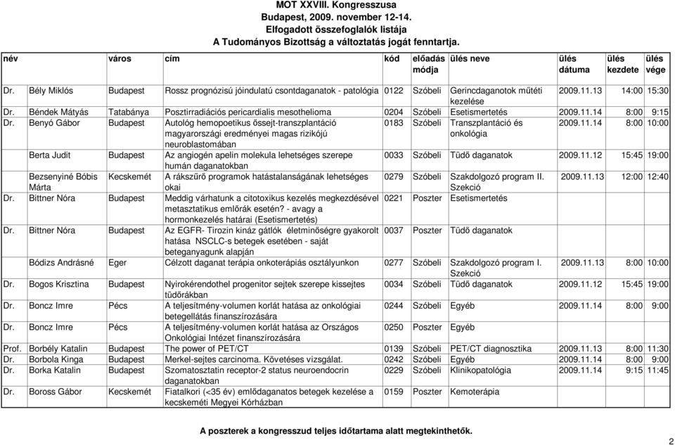 Benyó Gábor Budapest Autológ hemopoetikus őssejt-transzplantáció 0183 Szóbeli Transzplantáció és 2009.11.