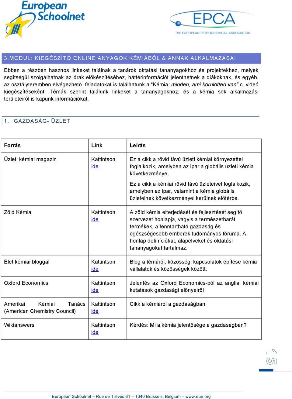 Témák szerint találunk linkeket a tananyagokhoz, és a kémia sok alkalmazási területeiről is kapunk információkat. 1.