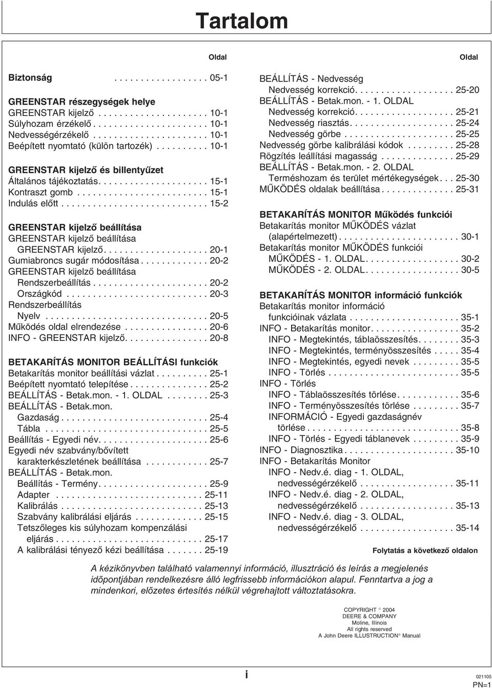 ..25-28 Rögzítés leállítási magasság...25-29 RNSTR kijelző és billentyűzet ÁLLÍTÁS - etak.mon. - 2. OLL Általános tájékoztatás...15-1 Terméshozam és terület mértékegységek... 25-30 Kontraszt gomb.